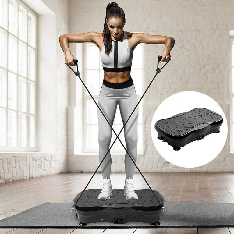 Lowestbest Vibrating Board Exercise Machine LCD Screen Home Weight Loss Slimming Device with Drawstring and Remote Control Black