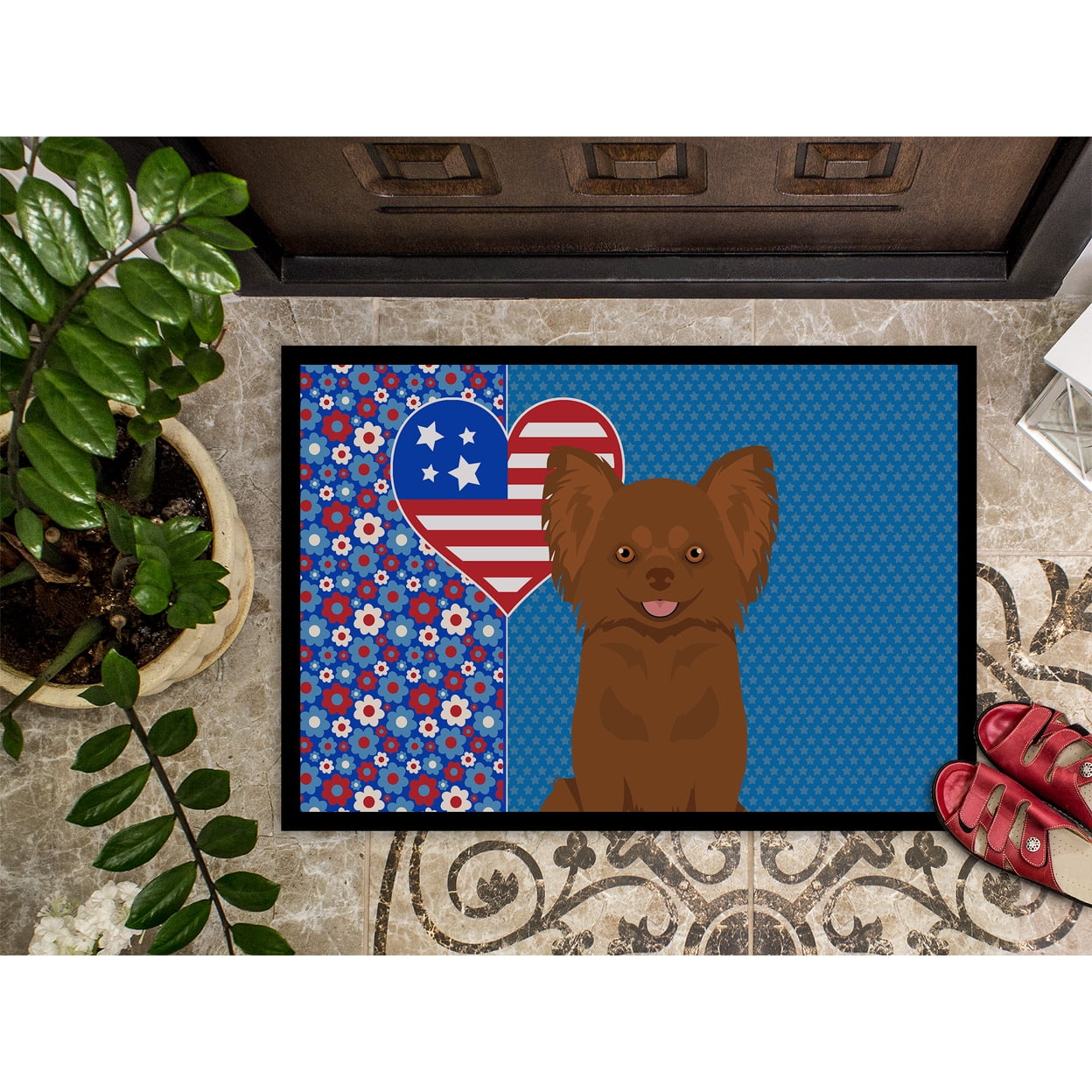 Longhaired Chocolate Chihuahua Indoor or Outdoor Mat 24x36 36 in x 24 in