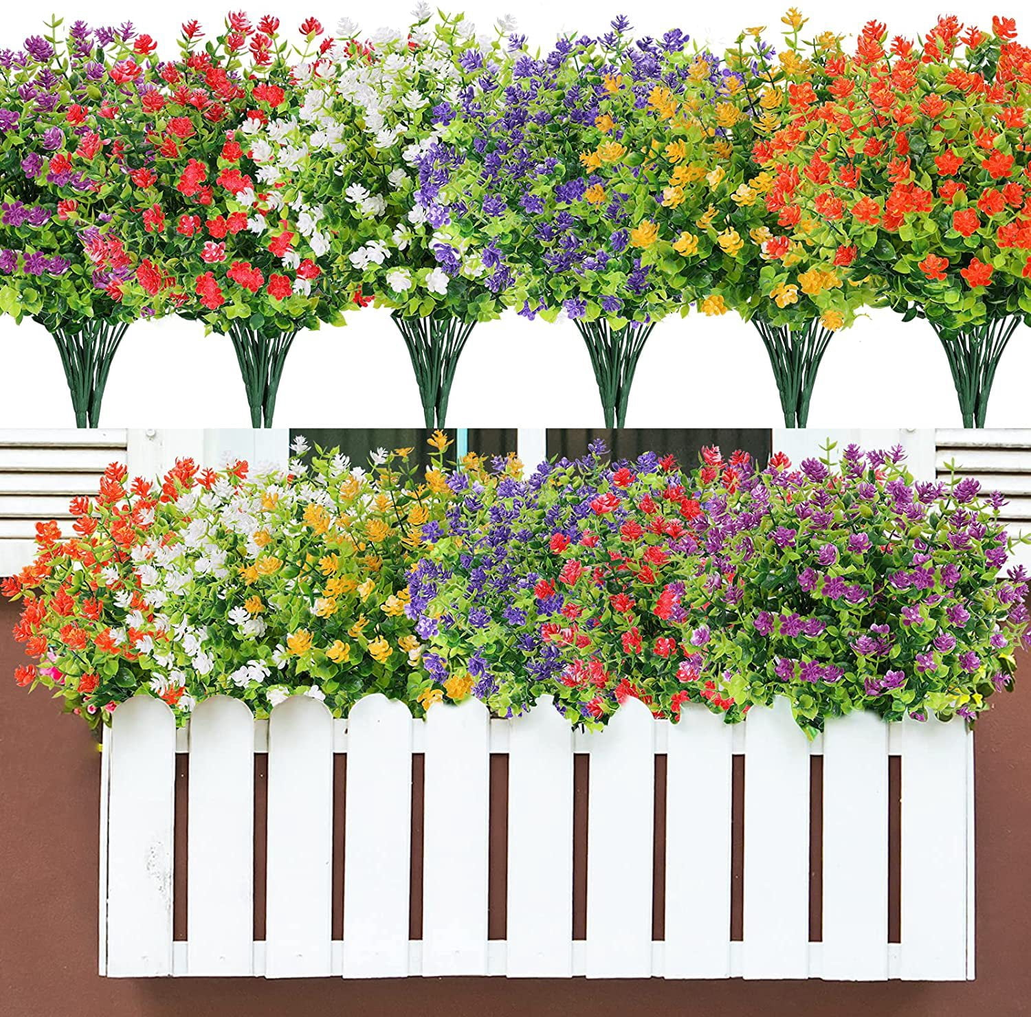 XmhyTop-A 10 Bundles Artificial Flowers for Outdoor UV Resistant Fake Plants, Home Farmhouse Décor (White)