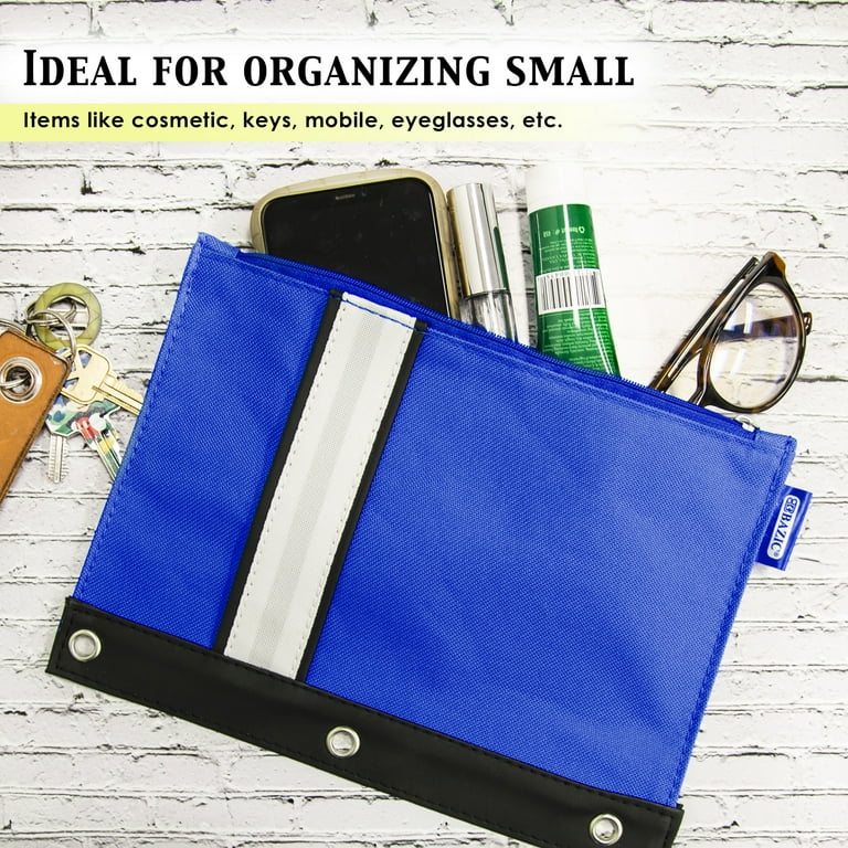 Zippered Binder Pencil Pouch with Rivet Enforced Hole 3 Ring
