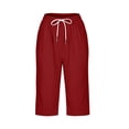 thumbnail image 4 of VBVC Women's Plus Size Cotton Linen Capri Pants , Side Button Summer Shorts For Women , Ladies' Drawstring Lounge Pants with Pockets, Red , L-5XL, 4 of 7