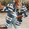thumbnail image 2 of DondPO Jackets For Women Women's Brushed Plaid Shirts Long Sleeve Flannel Lapel Button Pocketed Jacket Coats Plaid Shirts For Women Flannel Jacket Women Blue XL Clearance！, 2 of 9