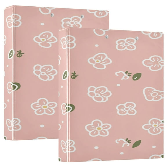 Cute Floral Pattern 12.4x10.6in PVC Round Ring Binder, D-Ring 3-Hole, Metal Clip, 200 Sheets