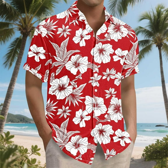 Zynviq Men Tee Shirts Short Sleeve Button Down Graphic Bowling Regular Fit Shirts Trendy Tops for Men 2025 L