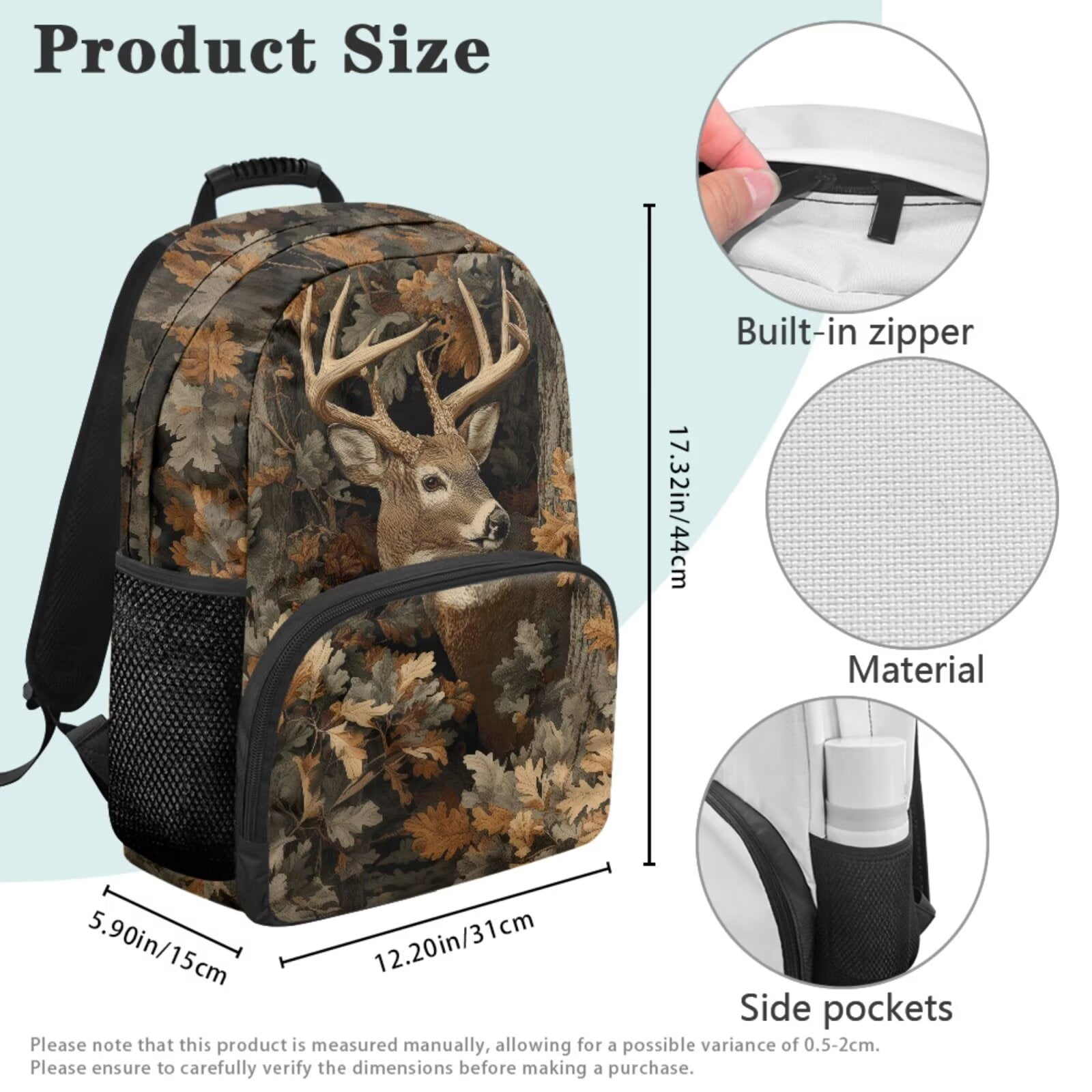Pzuqiu Camouflage Deer School Backpack for Kids Backpacks Girls Backpack with Lunch Box Pencil Bag 2pcs Bookmark 4 pcs Bookbag for Elementary School Large Travel Back Pack