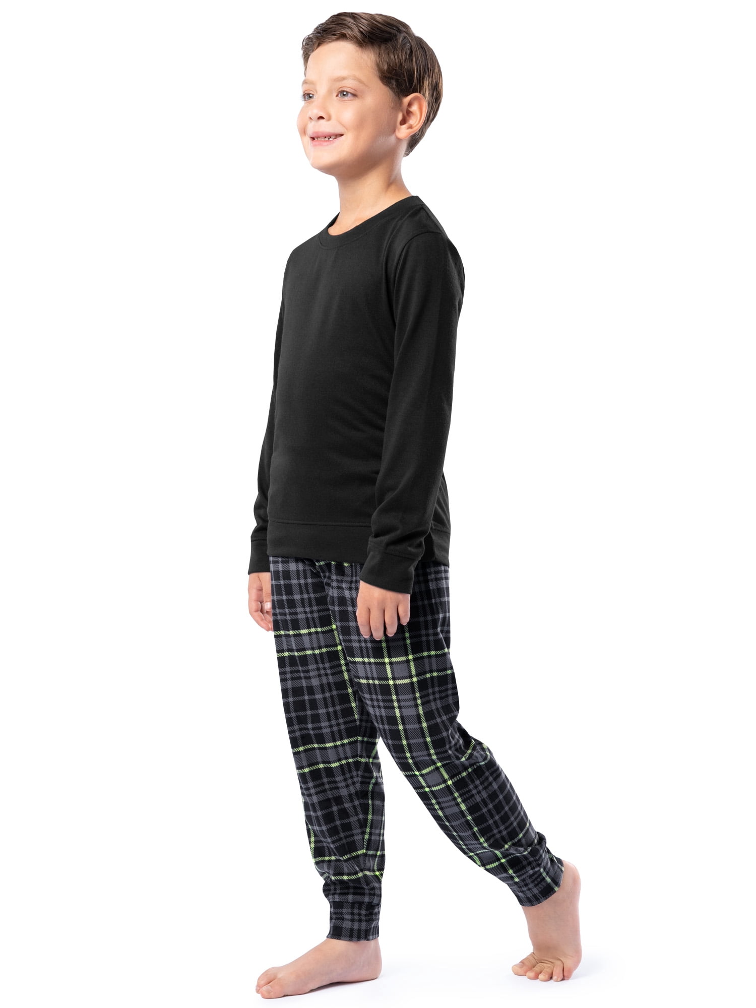 Fruit of the Loom Boy's Sleep Long Sleeve Top & Velour Fleece Jogger Pajama Set, 2-Piece, Sizes 4-16
