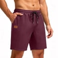 thumbnail image 2 of Twczz Mens Cotton Linen Shorts with Pockets- Casual Summer Relaxed Fit Elastic Waist Drawstring Beach Shorts Wine Size XL, 2 of 8