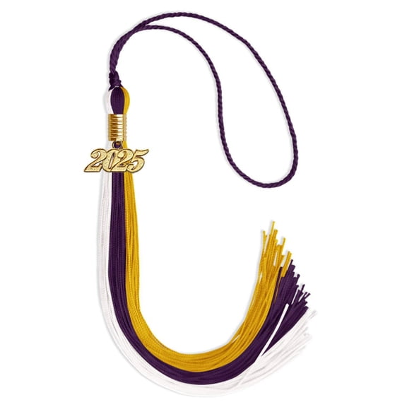 Endea Graduation Purple/Gold/White Graduation Tassel with Gold Date Drop
