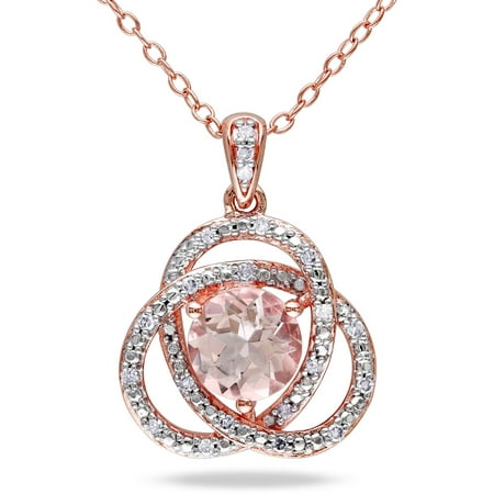 1-1/6 Carat T.G.W. Morganite and Diamond Accent Pink Rhodium-Plated Sterling Silver Fashion Pendant, 18