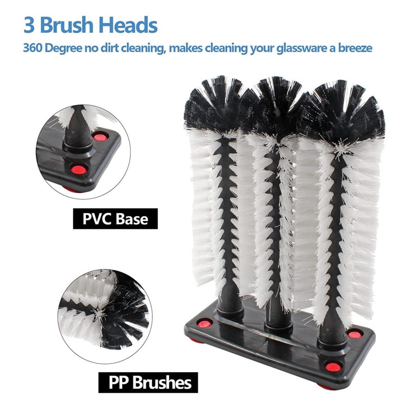 6 Long Brush Bar Glass Washer with Suction Base, Commercial Brush Cleaner Bristle Brush for Kitchen Bar Beer Cup
