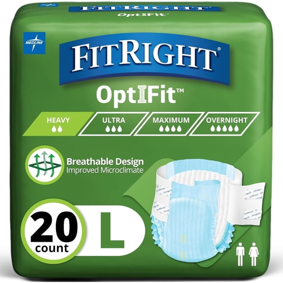 YANTONG Adult Diapers, Extra Heavy Absorbency, L (Waist Size 44in-56in), 20 Count, OptiFit Incontinence Briefs for Men and Women, Disposable, Moisture Wicking, Leak Protection,