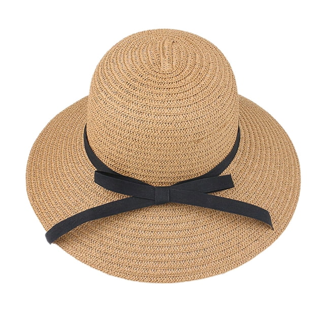 Ladies Women Sun Hat Straw Spring Summer Floppy Beach Brim Foldable Wide O8V3