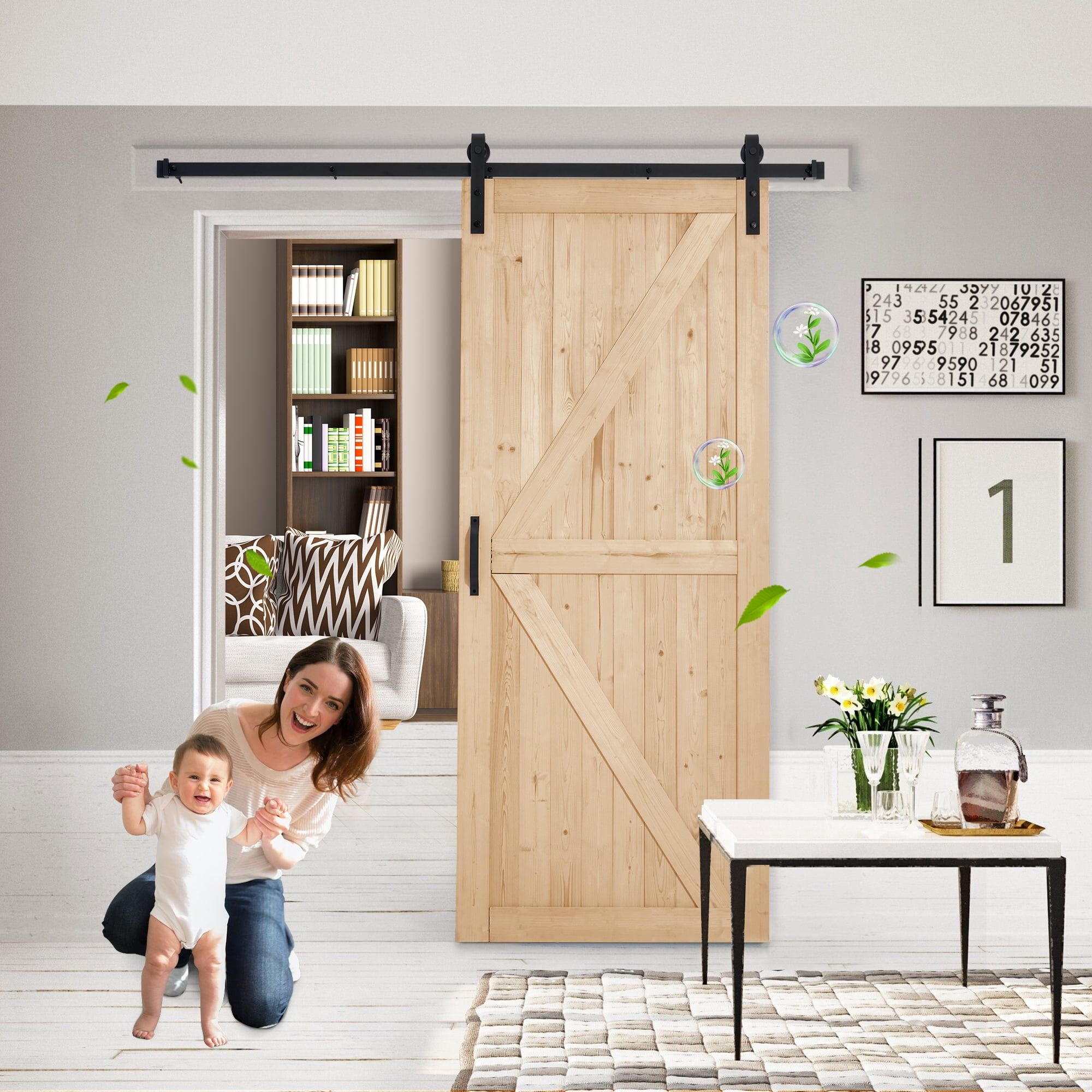 MELLCOM 36x84in Spruce Sliding Barn Door with 6.6FT Hardware Kit, DIY Stainable for Closet & Interior Rooms, Natural