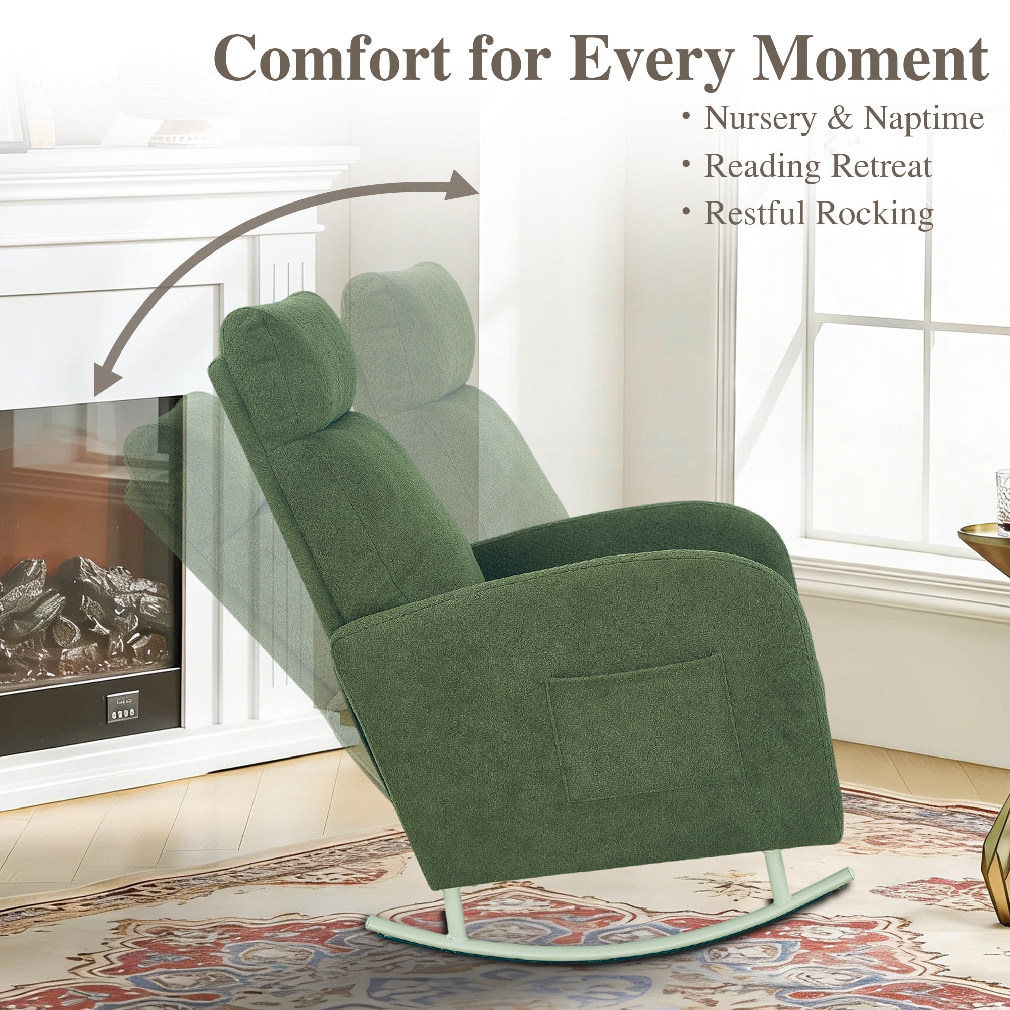 Parlor Dream Modern Chenille Rocking Chair for Living Room,Glider Chair for Nursery, with Side Storage Pocket & Metal Base, 300 lbs Capacity