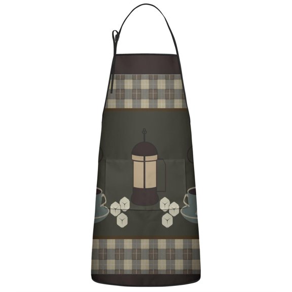 Women Men Adjustable Bib Apron with Pockets Coffee with Scotch Plaid Cooking Kitchen Aprons