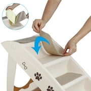 SuperDeal 24L 15.5W Lightweight Folding 4-Step Pet Stairs for Bed Sofa W/Washable Carpet PP Beige