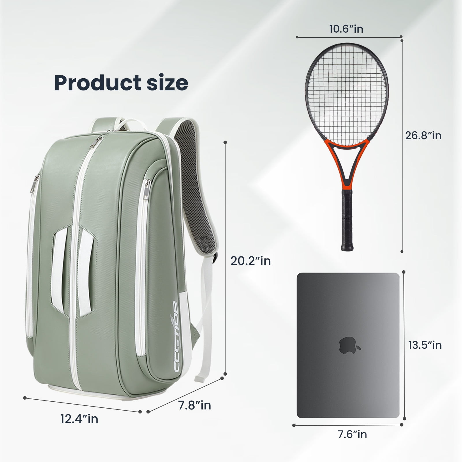 CCGTIOR Multi-Use Beach Tennis Bag For Sport Convertible Padel Backpack - Laptop Sleeve, Ball Sleeve, Fence Hook, Easy Access,Shoe Compartment (Green)
