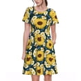thumbnail image 1 of Vsdgher Tournesols pour Femmes Été 2025 Robes Midi Décontractées Légères Manches Courtes Col Rond Robe de Plage, 1 of 6
