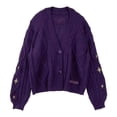 thumbnail image 1 of Women's Vintage Embroidered Star Oversized Cardigan Light Stretch Geometric Knit Sweater, 1 of 9