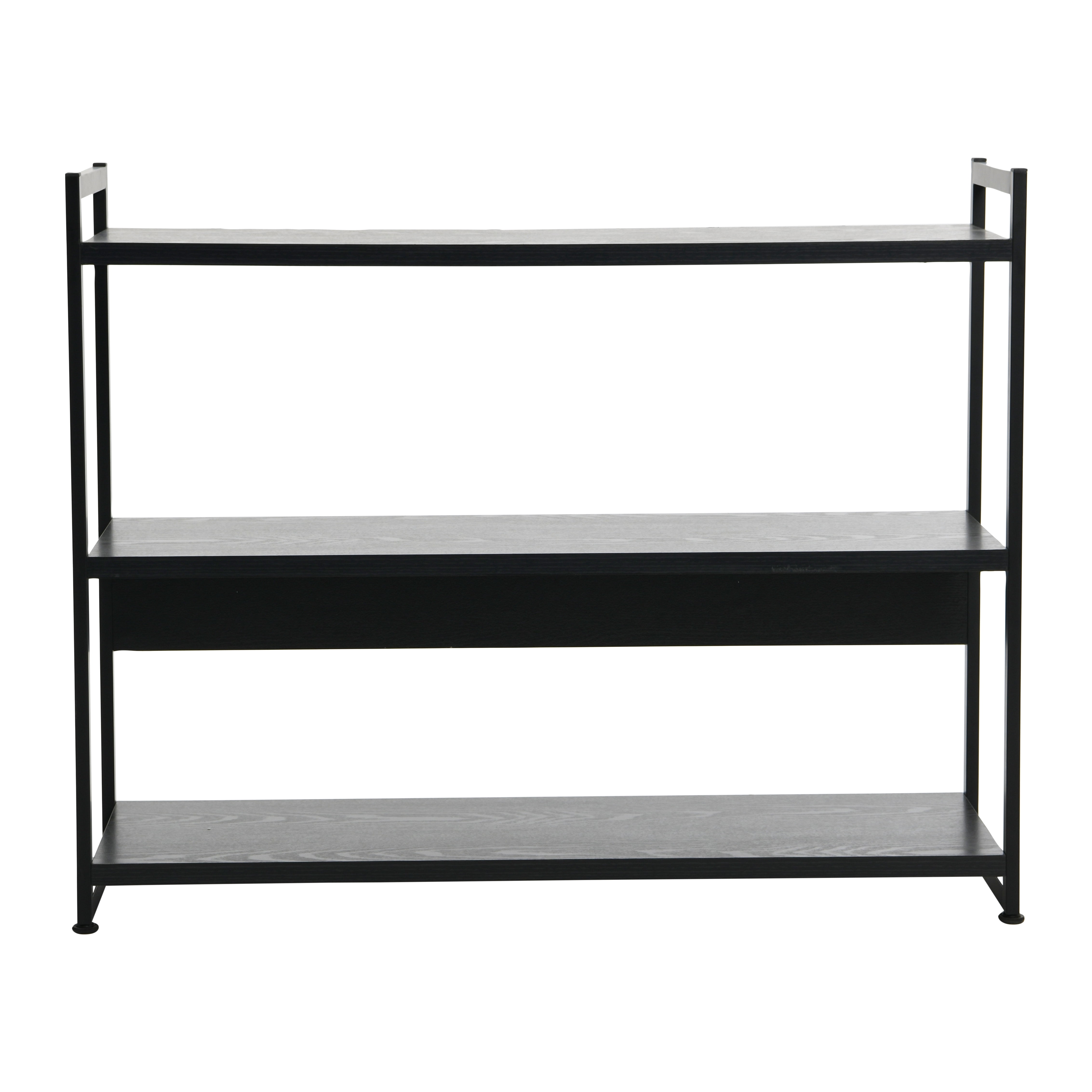 Household Essentials 3 Tier Black Oak Bookshelf, Black Oak Wood and Black Metal, Chic and Industrial Bookshelf