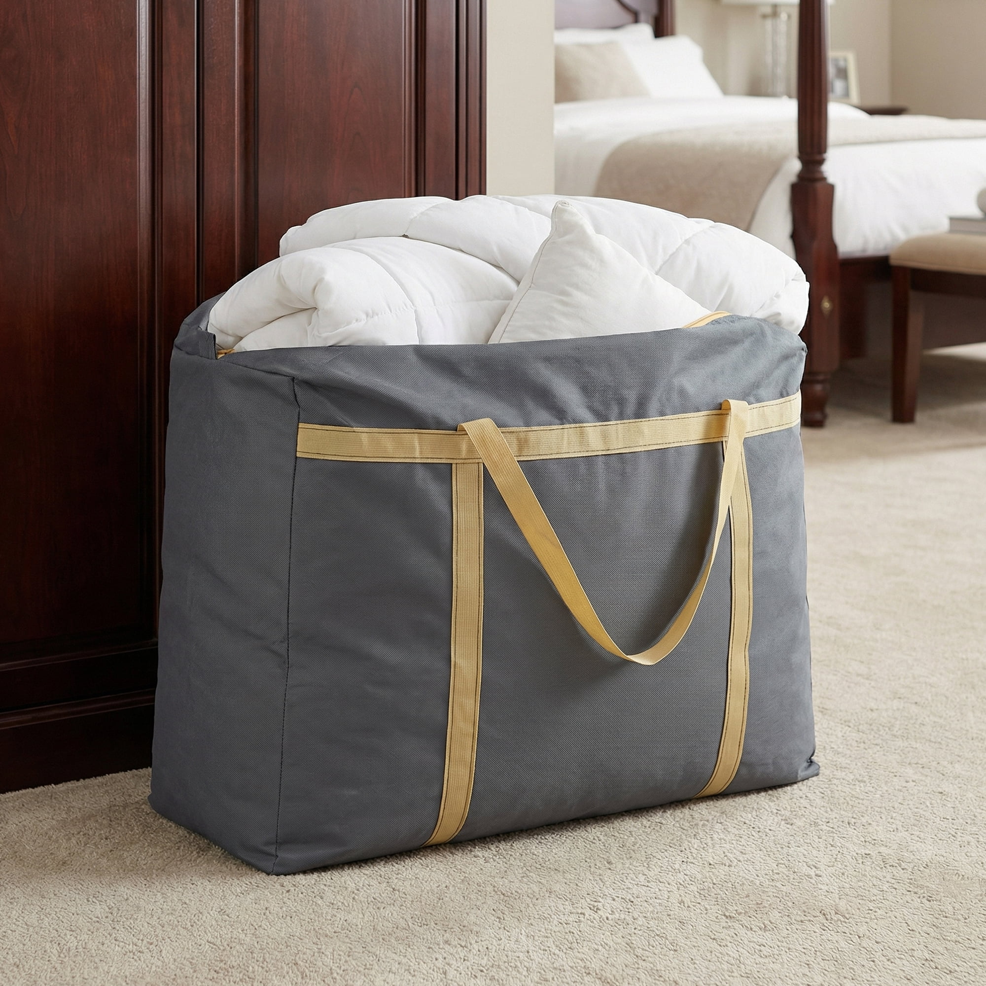 Unique Bargains Foldable Storage Bags for Organizing Clothing Grey 30.7"x9.8"x21.7"