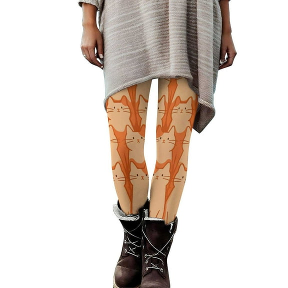 Felirenzacia Women's Halloween Leggings Stretchy Cute Kitty Printed Legging Tights Hight Waisted Yoga Pants Halloween Cat Pajama Pants