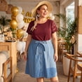 thumbnail image 2 of Agnes Orinda Women's Plus Size Tops Lace Panel Hollow Short Sleeves Summer Solid Blouses 2X Wine Red, 2 of 8