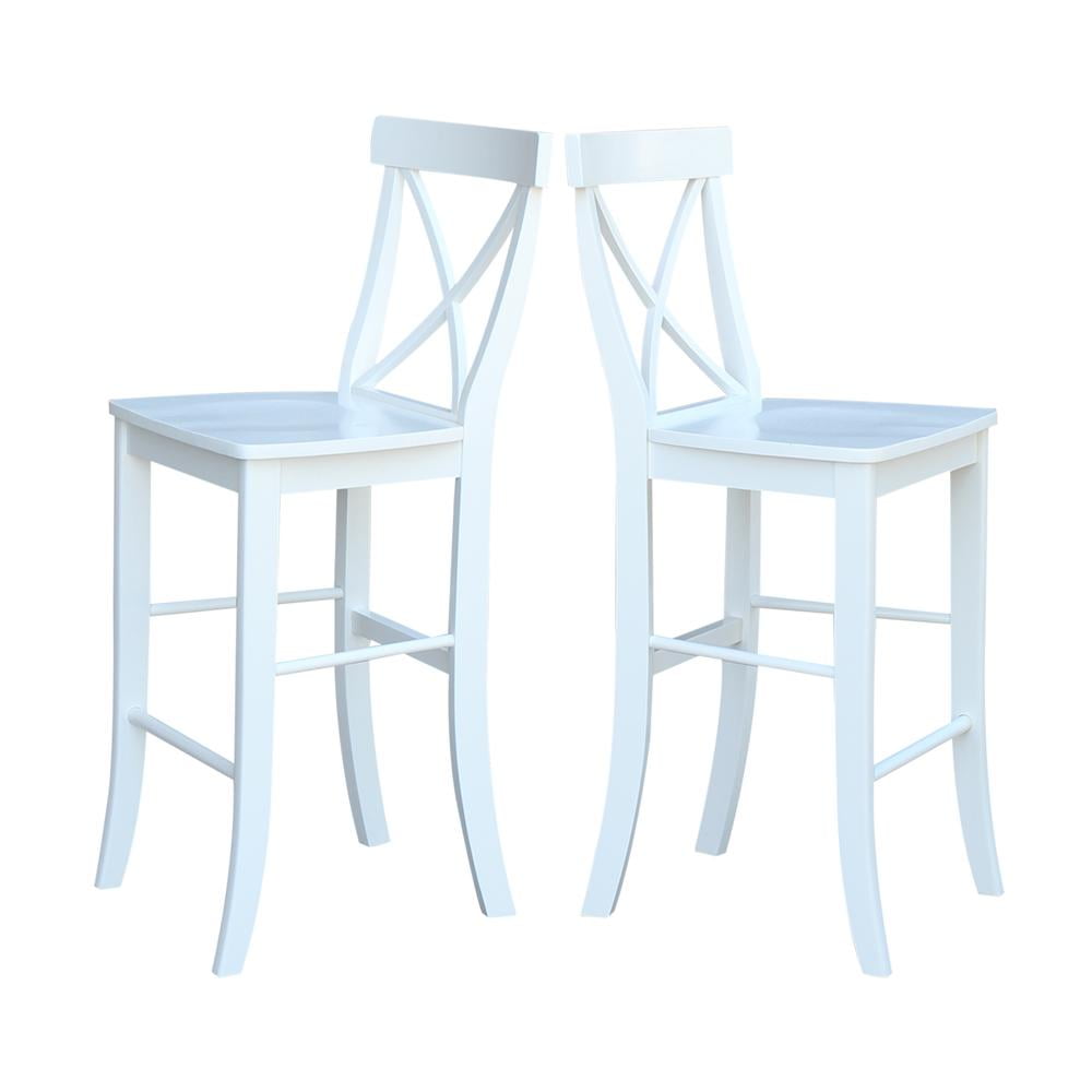 International Concepts Cross Back Solid Wood 30 in. Bar Height Stool in White