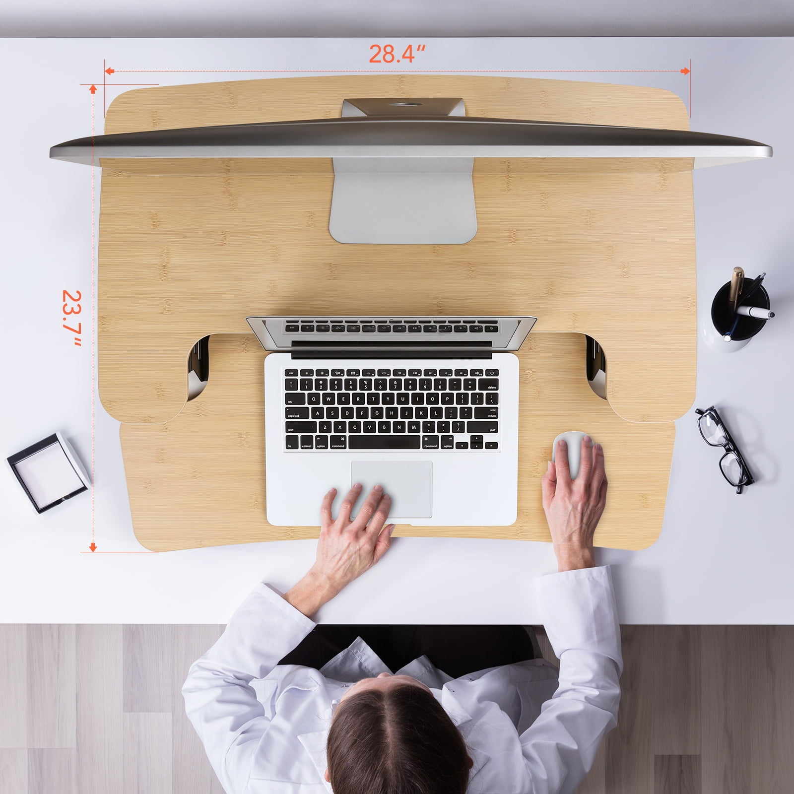FLEXISPOT Height Adjustable Standing Desk Converter, 28" Bamboo Desktop Riser with U-Shaped Design & Spacious Keyboard Tray for Home Office Sit-Stand Workstation