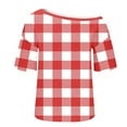 thumbnail image 4 of UAMVSH Off Shoulder Tops for Women Casual Plaid Oversized T-Shirt Comfy Soft Short Sleeve Tee Shirts Fashion Clothing, 4 of 6