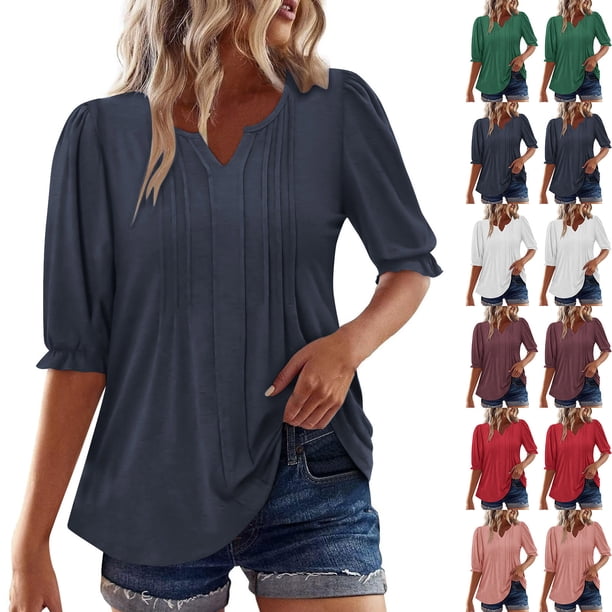 Camisas para adolescentes,Blusa de lentejuelas para mujer, manga corta, cuello en V, poliéster, corte holgado, informal, sopatenor