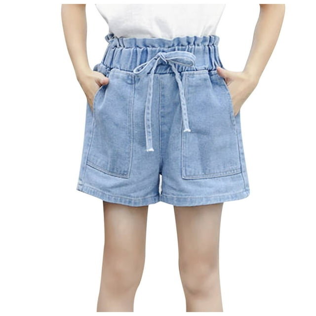 Birdeem Short en Jean Confortable pour Filles, Mignon, Uni, avec Poches, Taille Élastique, Printemps et Été