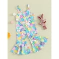thumbnail image 3 of Gupgi 1-4Y Baby Kid Girls Jumpsuit, Sleeveless Rabbits Eggs Print Long Flare Pants Romper Easter Clothes, 3 of 9