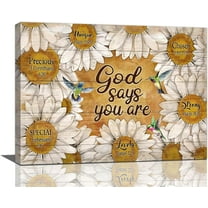 Farmhouse Sunflower Bathroom Decor Wall Art Rustic Flower Hummingbird God Says You Are Floral Wall Decor Christian Religion Canvas Painting Print Artwork Framed for Bedroom Bathroom 16"x12"