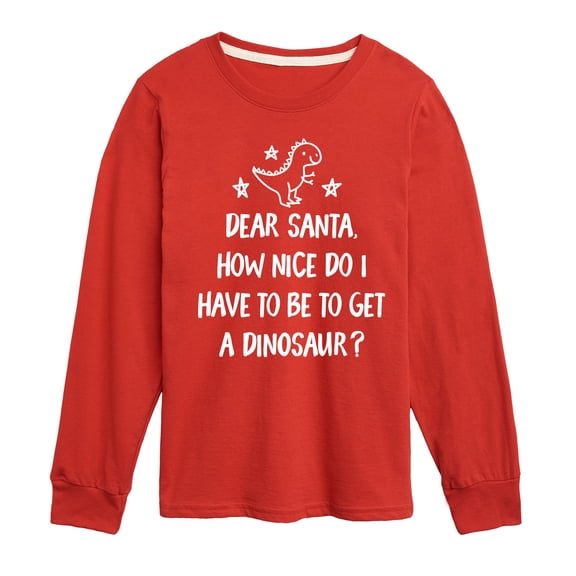 Instant Message - Christmas Dear Santa Dinosaur - Toddler & Youth Long Sleeve Graphic T-Shirt