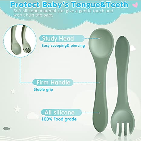 6pcs/Set Baby Spoon - Small Silicone Spoon For The First Stage - Baby Spoon  Fork - 100% Food Grade - Suitable For Dishwasher