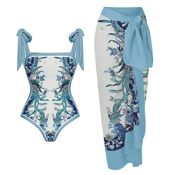 Traje de baño para mujer Traje de baño de una pieza para mujer Traje de baño de bikini con cordones Falda larga Conjunto de dos piezas de gasa Trajes de baño para mujer