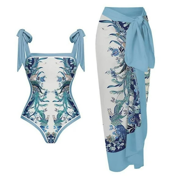 Daisyyozoid Womens Swimwear Clearance One-piece Bikini Lace Up Long Skirt Chiffon Two-piece Set