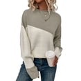 thumbnail image 1 of Suéter Casual de Color Block para Mujer, Cuello Redondo, Larga, Punto Acanalado Gris XL, 1 of 8