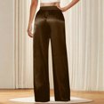 thumbnail image 5 of Wyobmus Women Satin Wide Leg Pants Casual High Elastic Waist Dressy Long Flowy Pants Solid Color Pajama Pants Woth Pockets S-2X Brown, 5 of 5