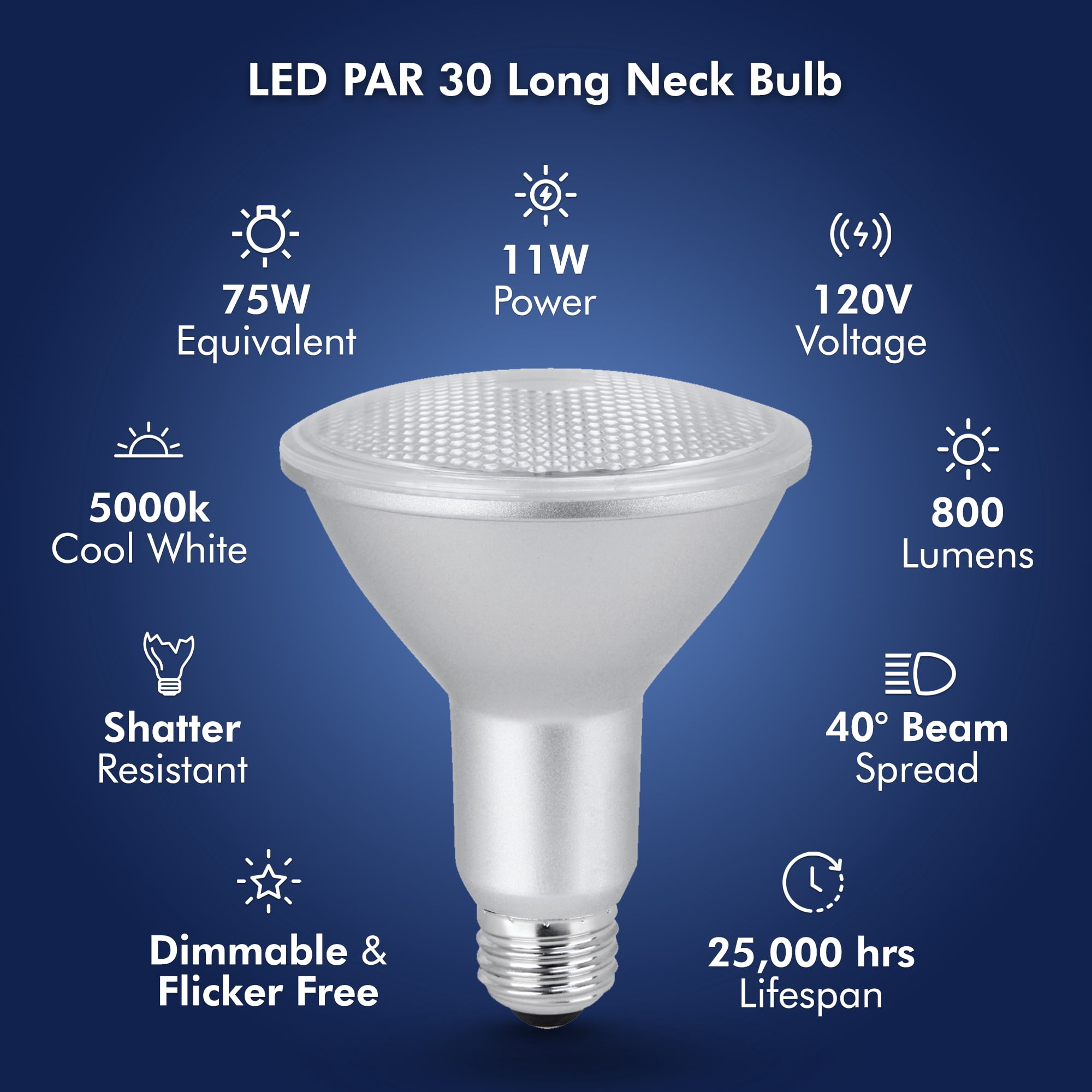 Xtricity PAR 30 Led, 11W Led Flood Light Bulbs, E26, 5000k Daylight White, Indoor/Outdoor