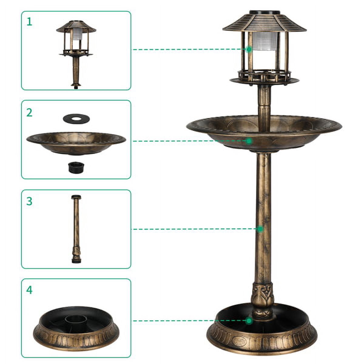 51cm Solar Light Bird Bath, Antique Bronze Resin Garden Decor with Fleur-de-Lis, Weatherproof Outdoor Birdfeeder & UV-Resistant Base