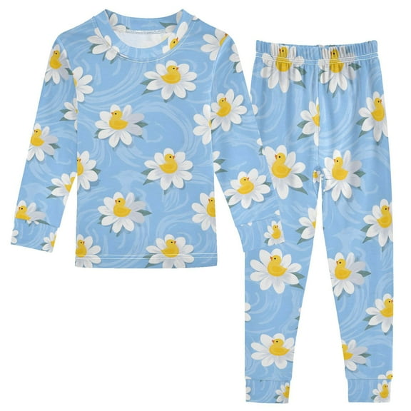 joogoo Duck on Daisy Floral 2 Piece Long Sleeve Tee and Pants Cotton Pajama Set 5Y