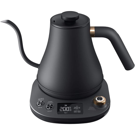 Gooseneck Kettle Temperature Control, Pour Over Electric Kettle for Coffee and Tea, 100% Stainless Steel Inner, 1200W Rapid Heating, 0.8L, Built-in Stopwatch