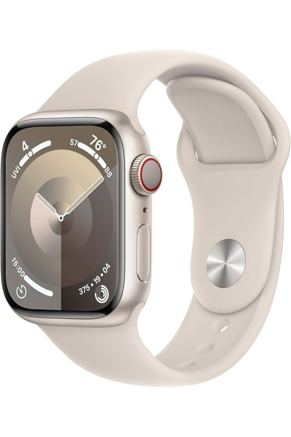 Restored Apple Watch Series 9 With Blood Oxygen. GPS + Cellular 41mm Starlight Aluminum Case with Starlight Sport Band - S/M. (Refurbished)