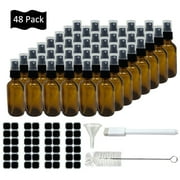 Nevlers 2 oz Amber Glass Spray Bottles (Set of 48) | Includes Funnel, Brush and Marker