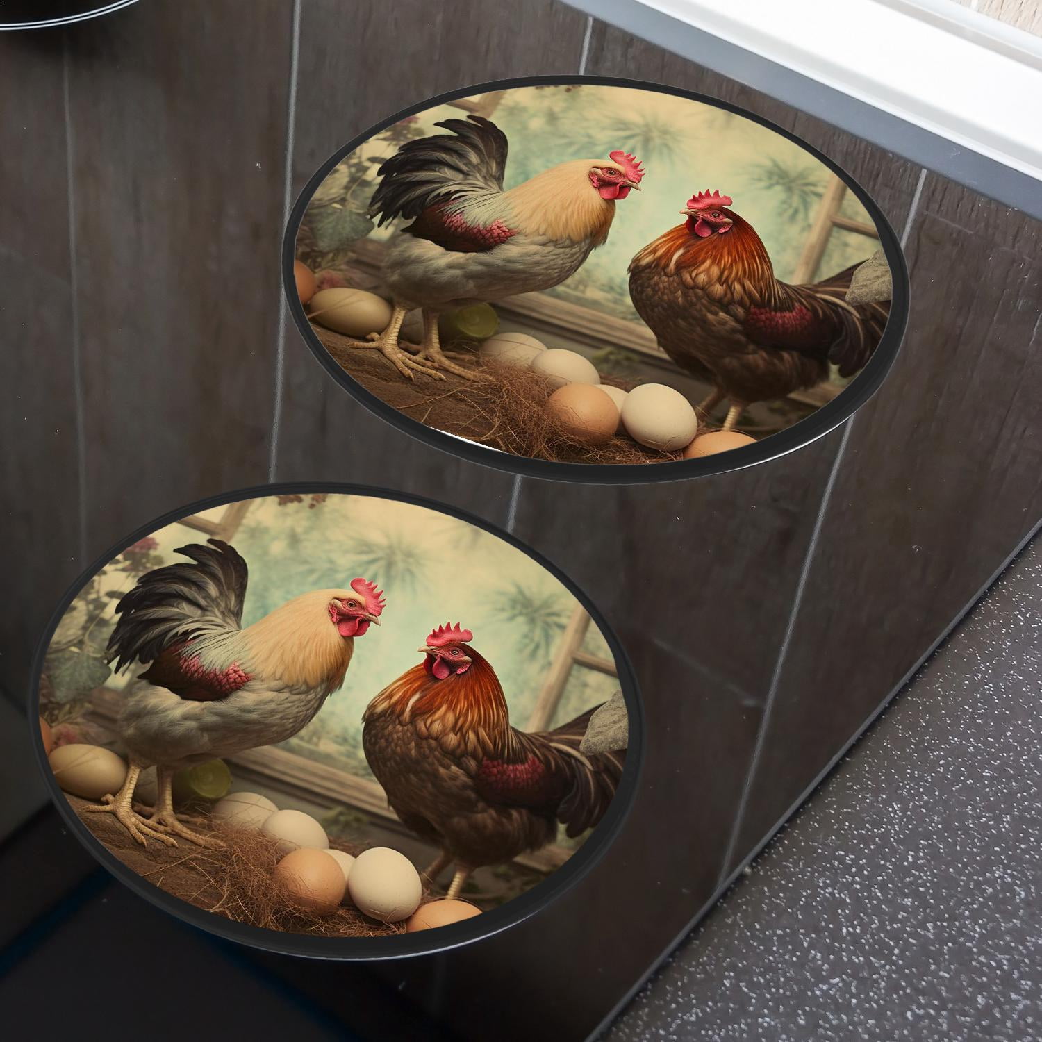 Stove Burner Covers 4 Pcs for Home Decor Cooktop Decorative ,Hen and Rooster with Colored Eggs Exquisite, Round Electric Stove Burner Covers 8Inch And 10Inch