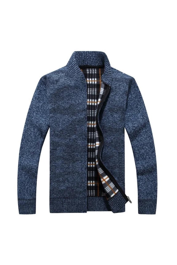 Men's Zip Up Cardigan Sweater Full Zipper Long Sleeve Knitwear Knitted Tops Warm Winter Blue 36