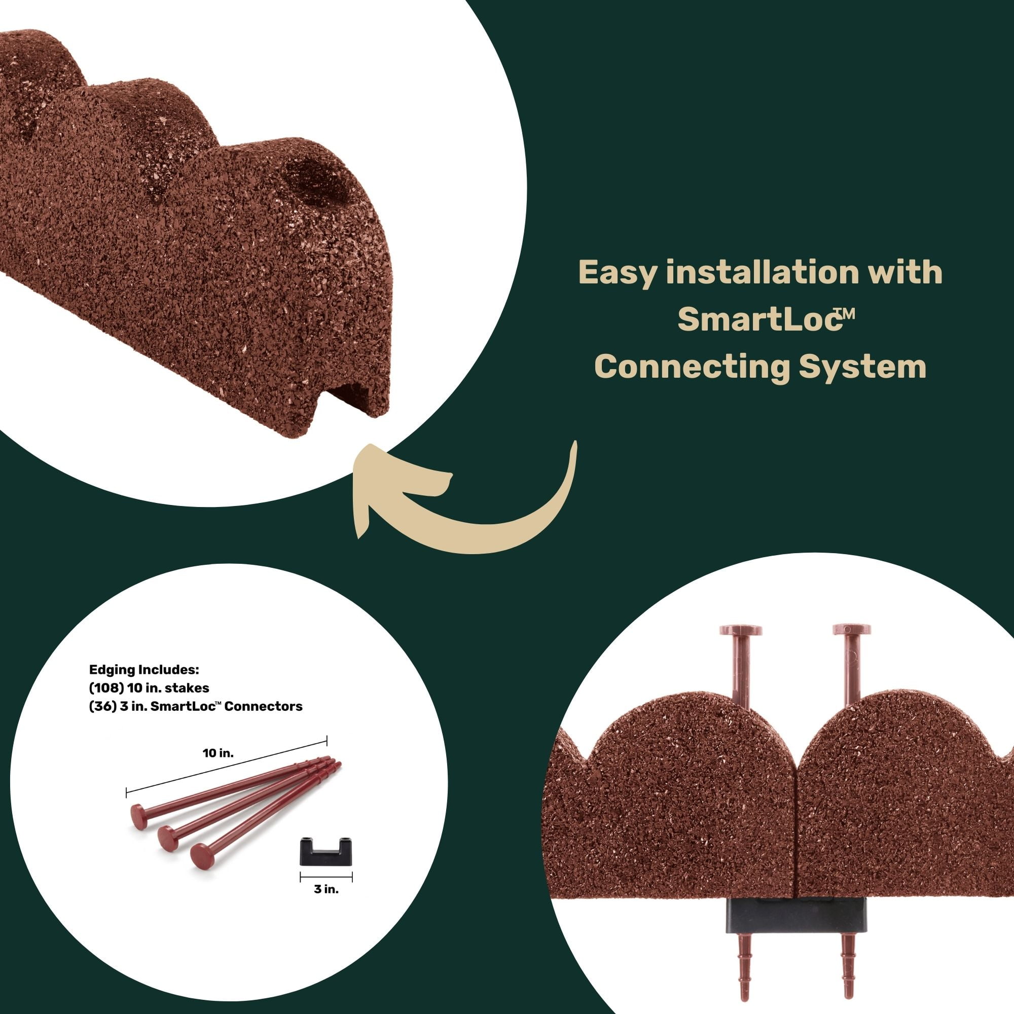 GroundSmart SmartLoc Scallop Landscape Edging, 4' Red Rubber Garden Edging Border, 36 pack
