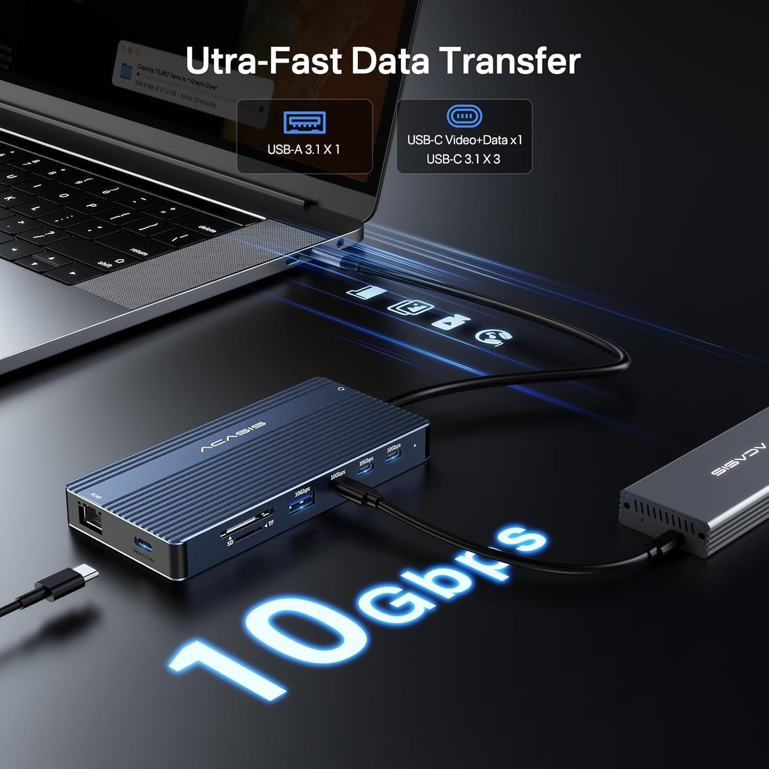 ACASIS USB C Hub Docking Station 4K Video Output USB C Splitter & 2*HDMI+4 * 10Gbps Data Transfer+Ethernet+SD/TF+Audio+PD100W Dual Monitor for Laptop